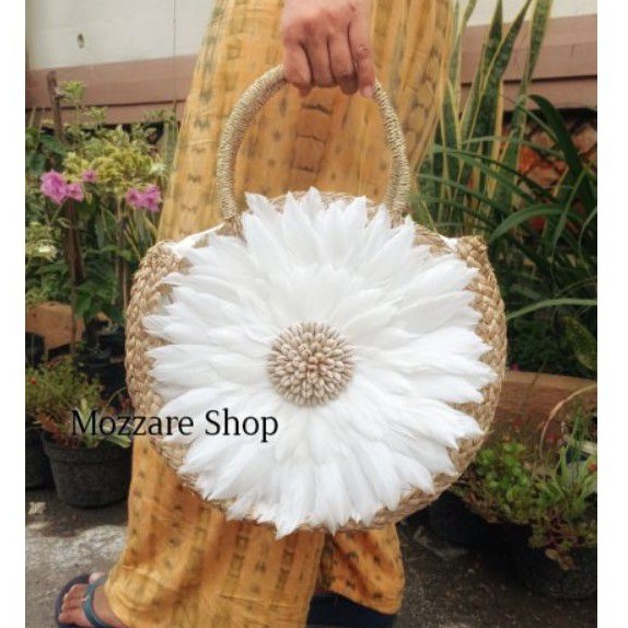 tas mendong bulu dan kerang tas anyaman murah bali