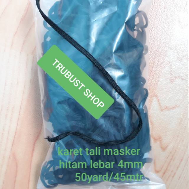 Tali masker karet elastis hitam lebar 4mm  jual per 50yard/45mtr