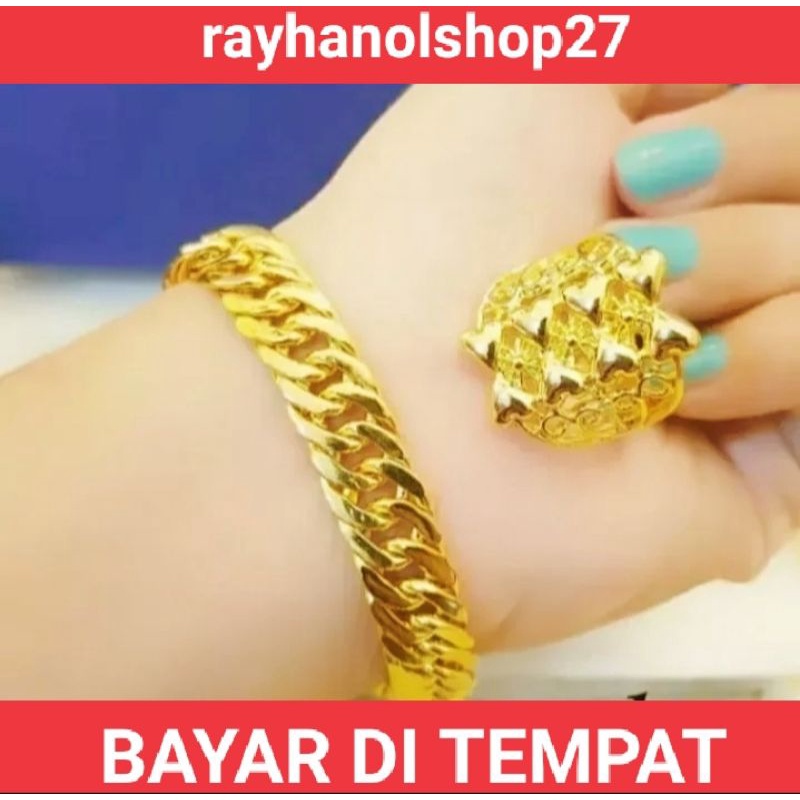 Promo,,,, Gelang Tangan rantai Ukir jumbo free cincin Janda/CINCANDE lapis emas 24k mewah anti karat