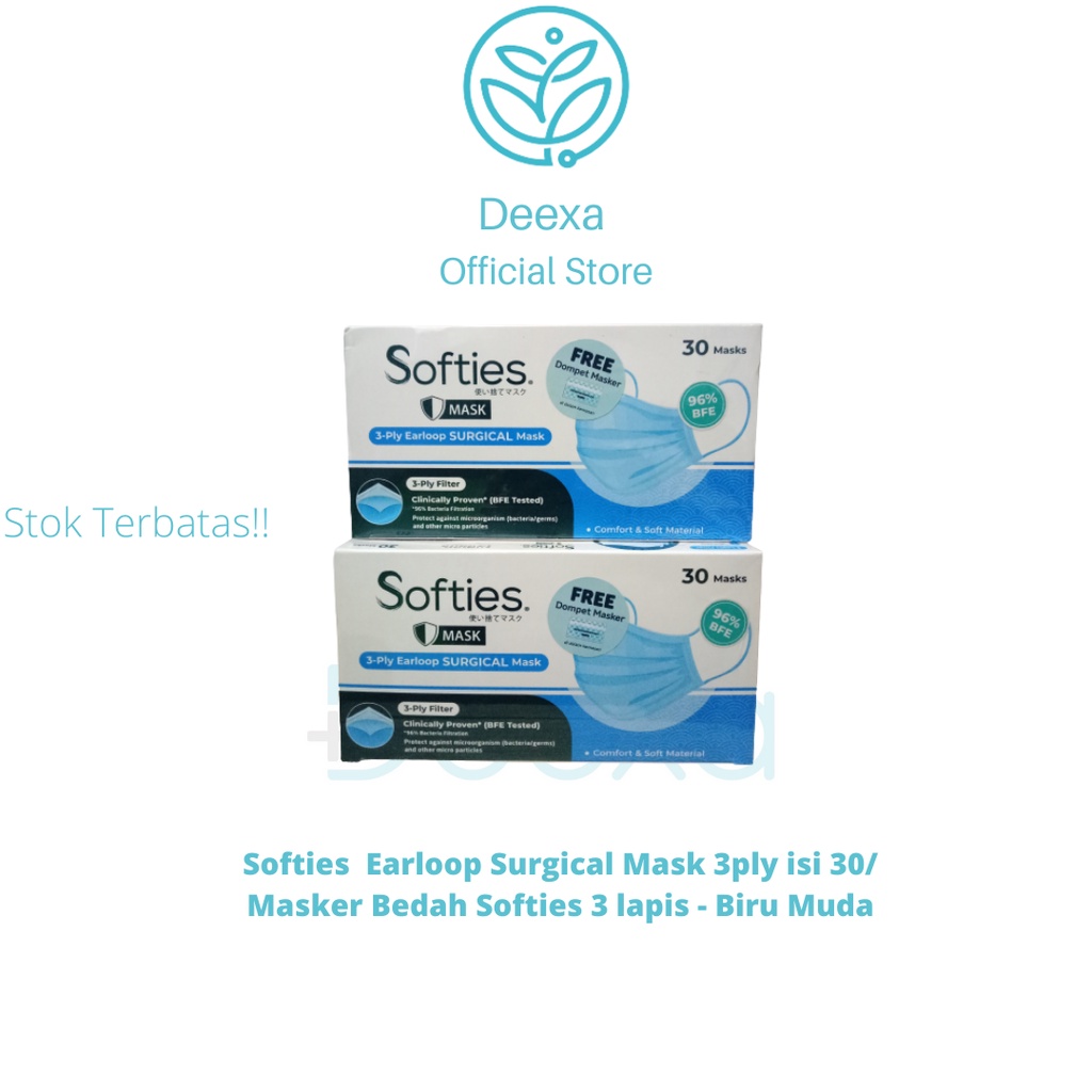 Softies Earloop Surgical Mask 3 ply/ Masker Bedah Softies isi 30-Biru