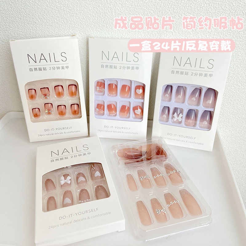 [Original] Fake Nails Kuku Palsu 24 Pcs Nail Art 3D Tahan Air Dengan Lem Tambahan 2 gram/Kupal/Fake Nails/Kuku Palsu