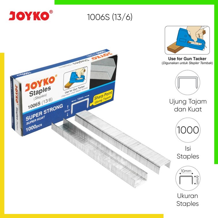 Isi Stapler Staples Tembak Refill Gun Tacker Joyko 1006S 13/6 6mm 1008S 13/8 8mm