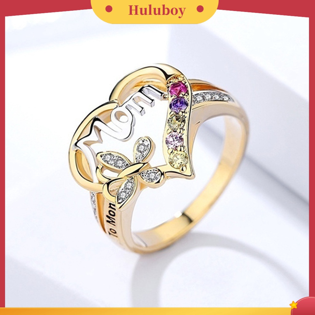 Hu Hu Hu Hu Hu Alat Bantu Pasang Kacamata♡ Cincin Bentuk Hati Aksen Berlian Imitasi Bahan Metal Untuk Hari Ibu