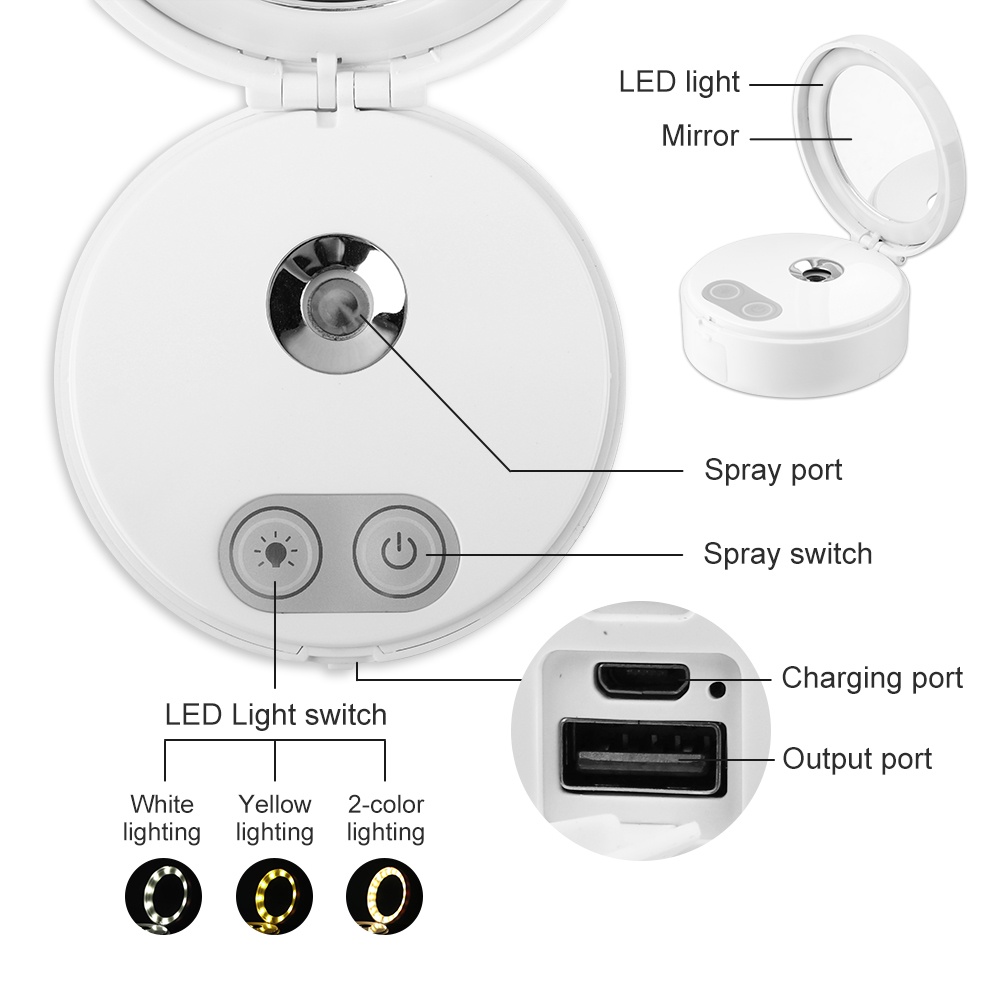 Cermin Makeup Mini Dengan Lampu Led + Charger USB