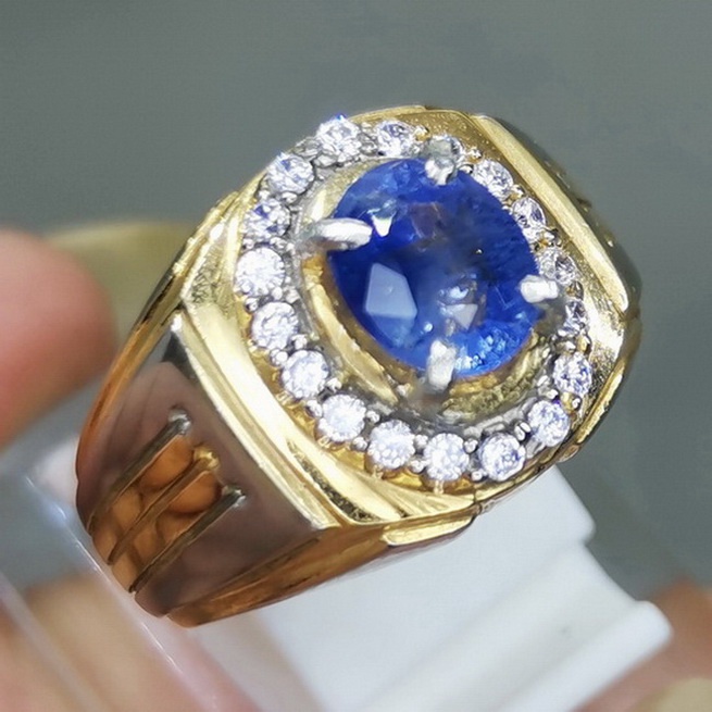 Cincin Batu Permata Pria Asli Blue Safir Srilangka Bagus