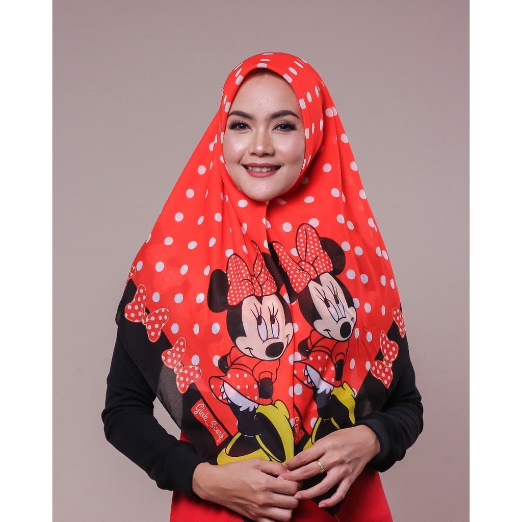 HIJAB VOAL RED MICKEY POLKA BY GIOK SCARF