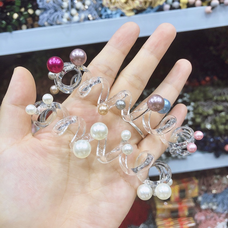 Ikat Rambut Spiral Elastis Dengan Aksen Manik Mutiara - Ikat Rambut Spiral Wanita
