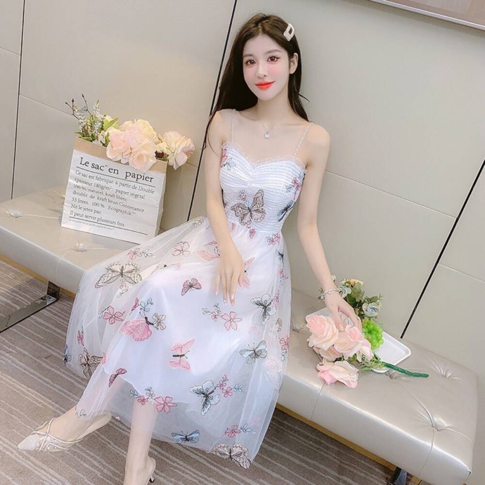 DRess wanita import motif kupu2 dress tali sexy cantik