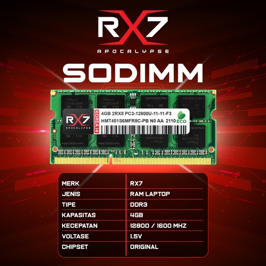 RAM LAPTOP RX7 DDR3 4GB 12800 Mhz NON L 1.5V GARANSI LIFETIME WARRANTY