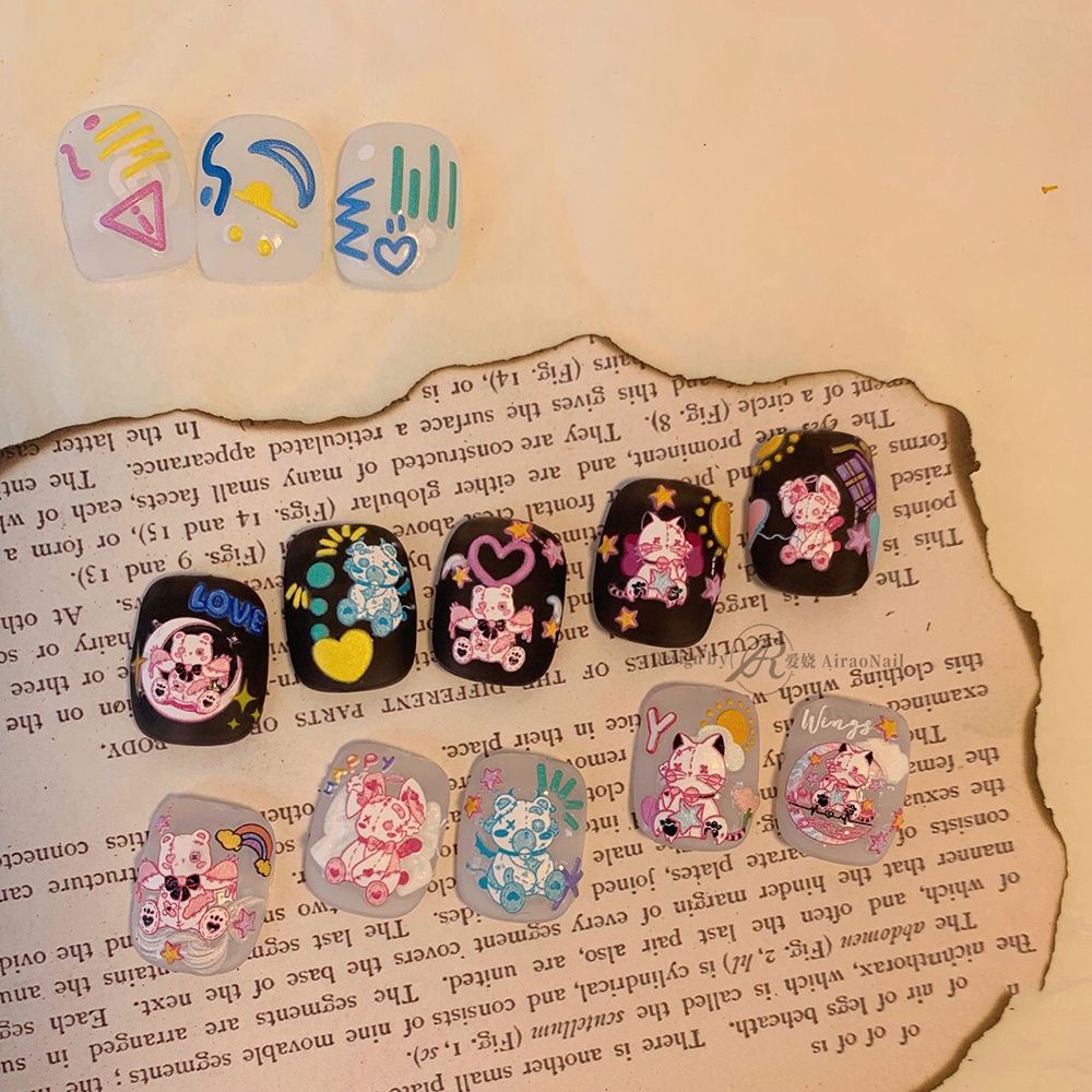 Stiker Kuku Motif Kartun Bunga 5D Dengan Perekat Untuk Dekorasi Nail Art