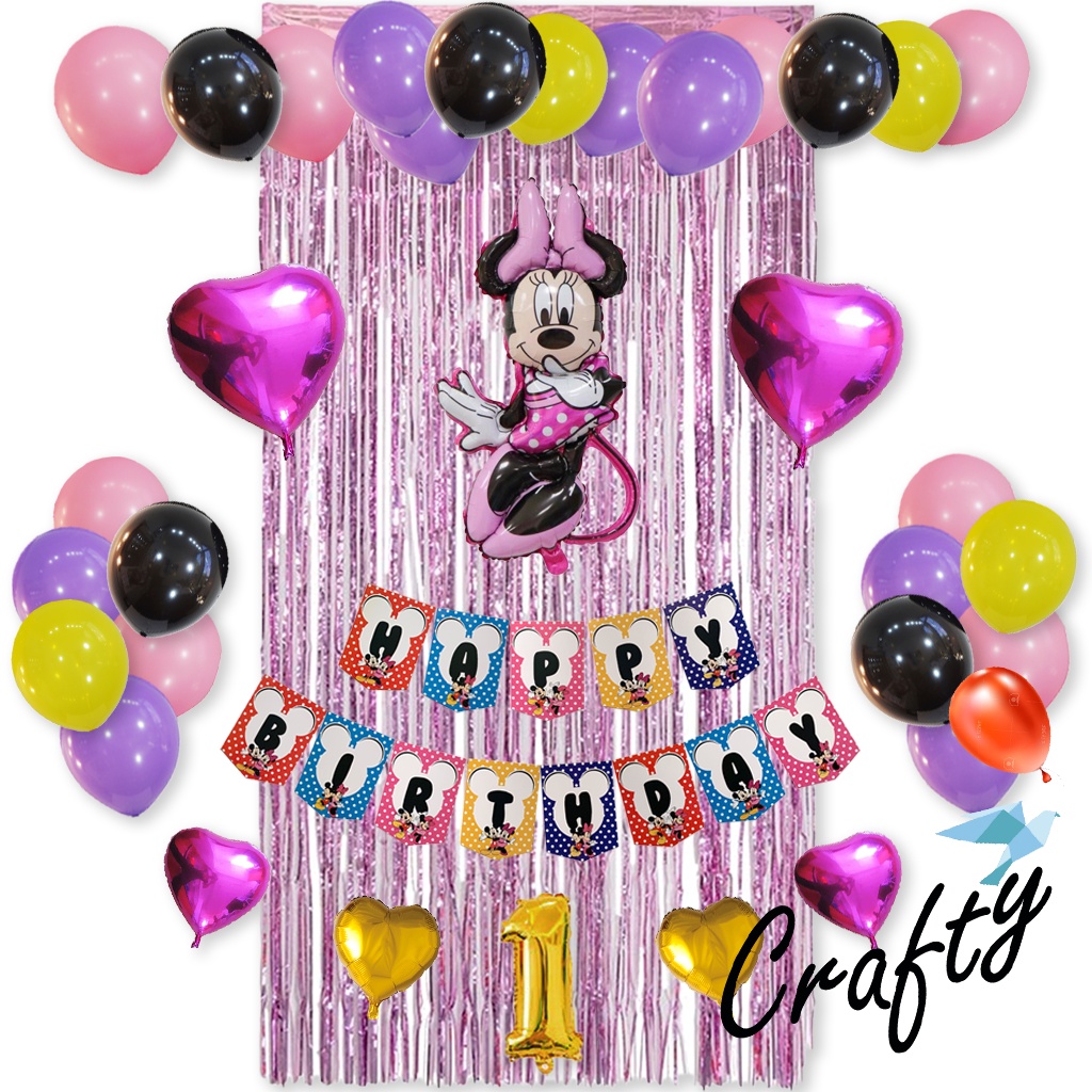 [PAKET] Set Ulang Tahun Anak BANNER ELEGANT MICKEY/MINNIE Dekorasi Balon Hiasan Pesta