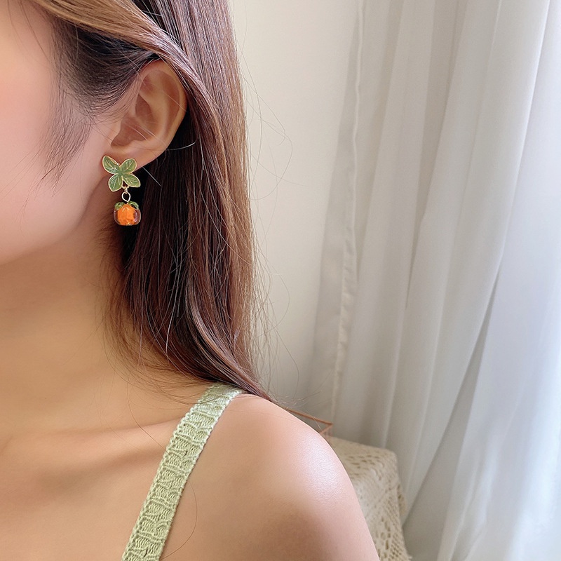 Beruntung Kesemek kaca Kesemek retro anggun online influencer orange anting-anting lucu manis gaya C