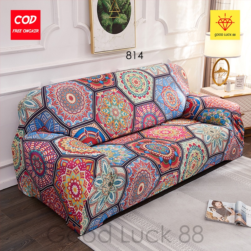 Cover Sofa Elastis Uk 1 2 3 4 Seater / Cover sofa L Shaped Motif Terbaru