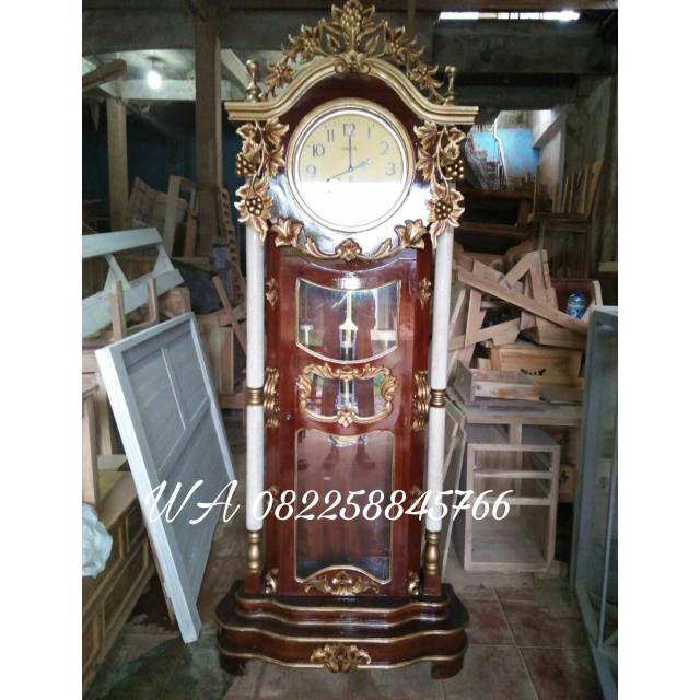 Jam Hias Berdiri, Lemari Jam Kayu Jati Ukir Anggur Kayu Jati Buatan Jepara
