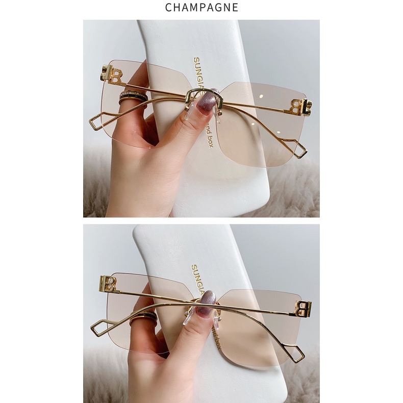 Kacamata Hitam Oversize Rimless Frame Huruf B Untuk Wanita