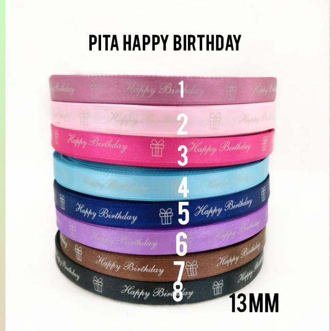 1ROL- PITA HAPPY BIRTHDAY SINGLE SATIN TULISAN SILVER SIZE 1,2 CM