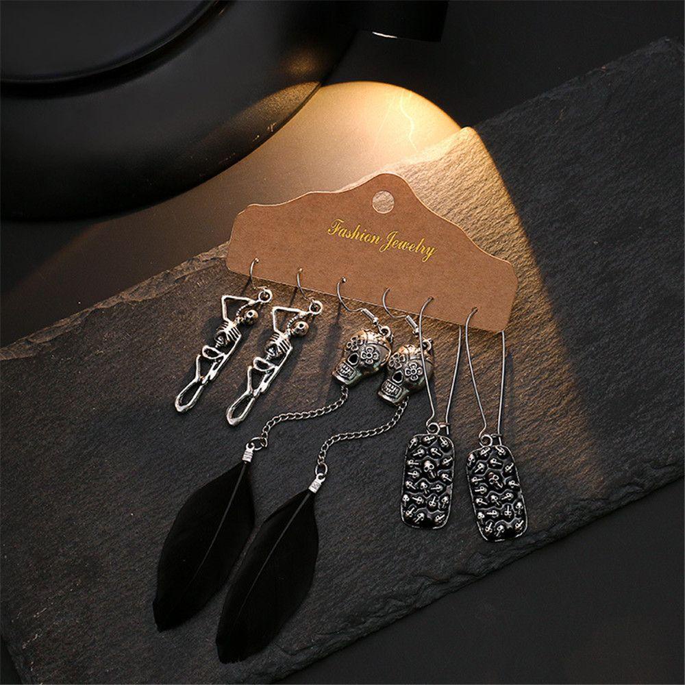 Lily 3pasang /set Anting Halloween Kepribadian Jaring Laba Laba Tengkorak Tengkorak Hantu