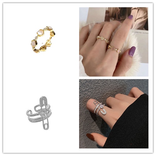 1pc Cincin Model Terbuka Desain paperclips Hati hollow Hias zircon Gaya retro Untuk Wanita