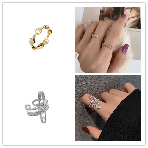 1pc Cincin Model Terbuka Desain paperclips Hati hollow Hias zircon Gaya retro Untuk Wanita