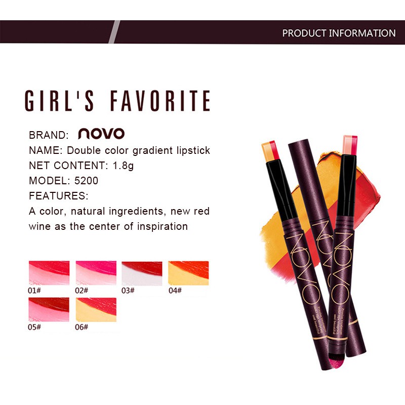 NOVO Lipstick 2 Warna Gradasi Tahan Lama Anti Air