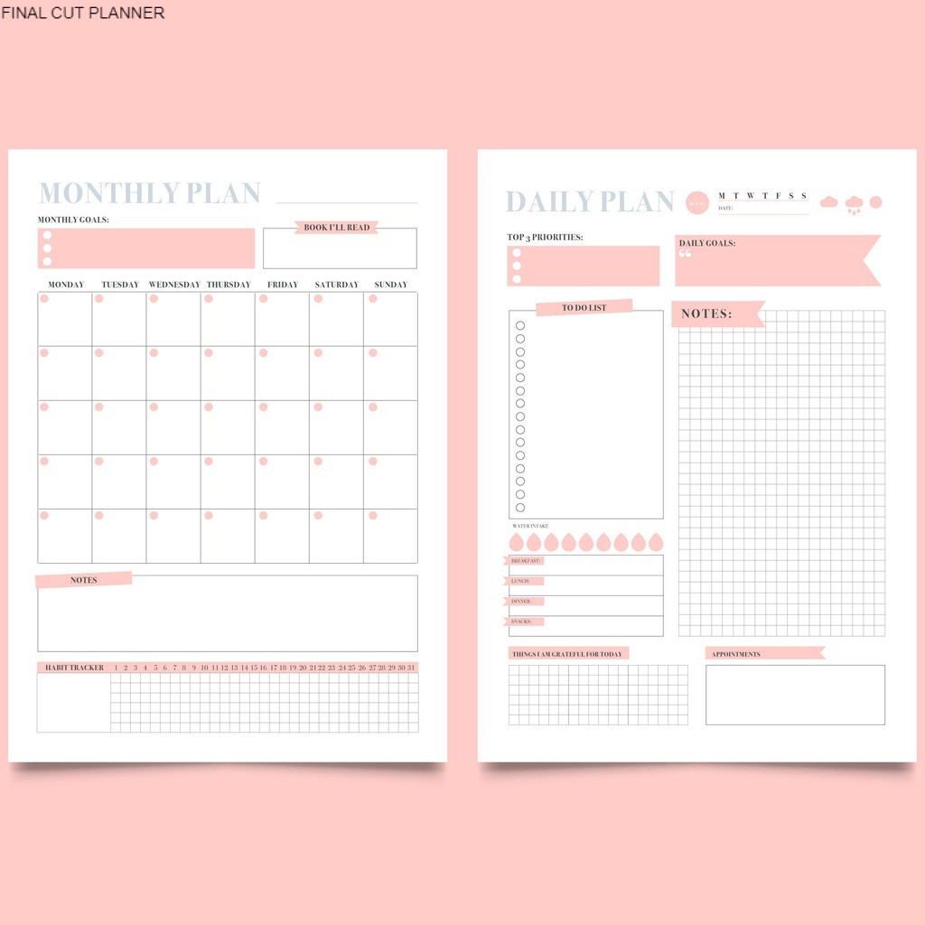 

Monthly Planner dan Daily Planner / ISI BINDER / Simple Pink Pastel Edition Loose Leaf