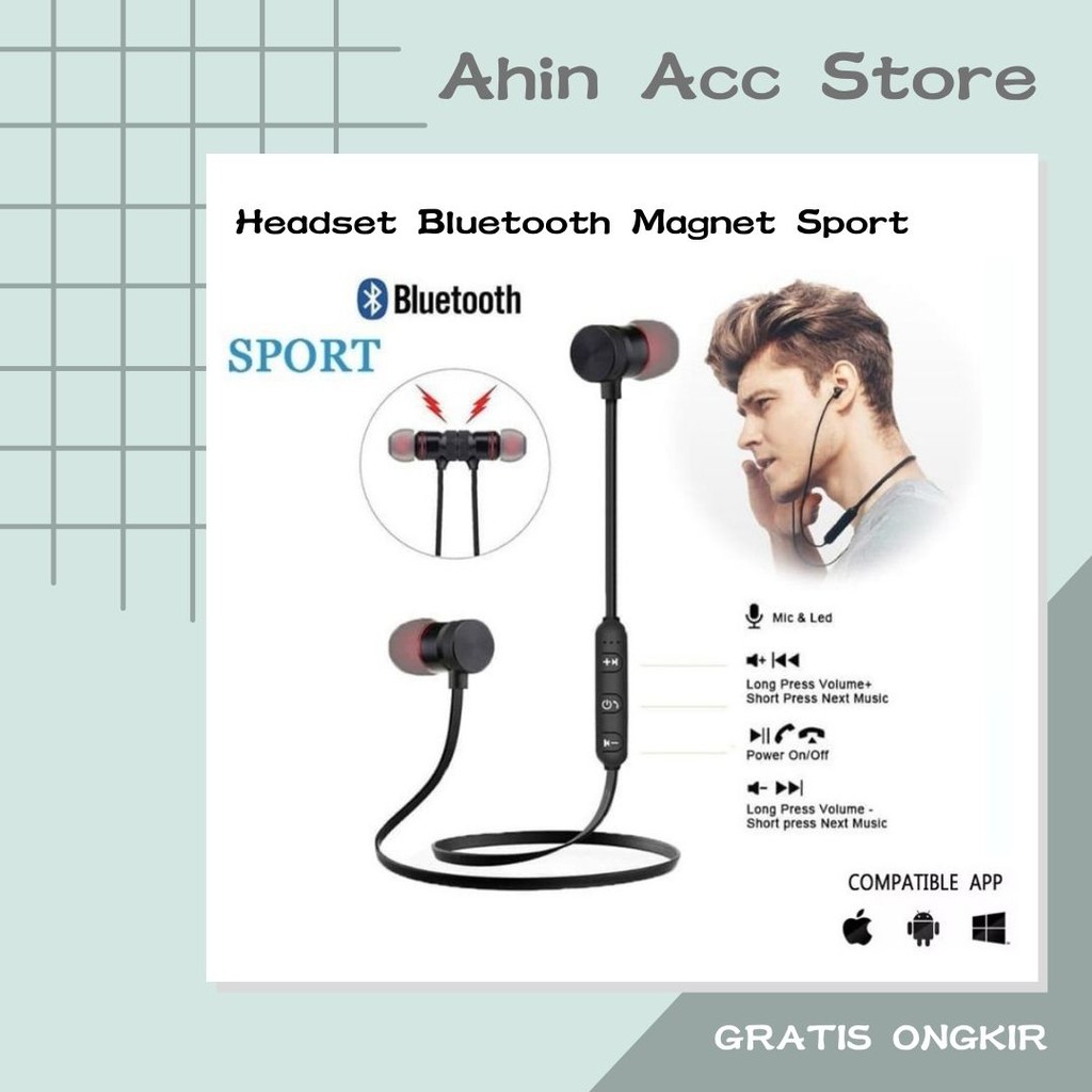 [MAGNETIC SPORT] Headset Magnet Wireless Bluetooth in-Earphone Stereo ORIGINAL Headset Gaming Headph