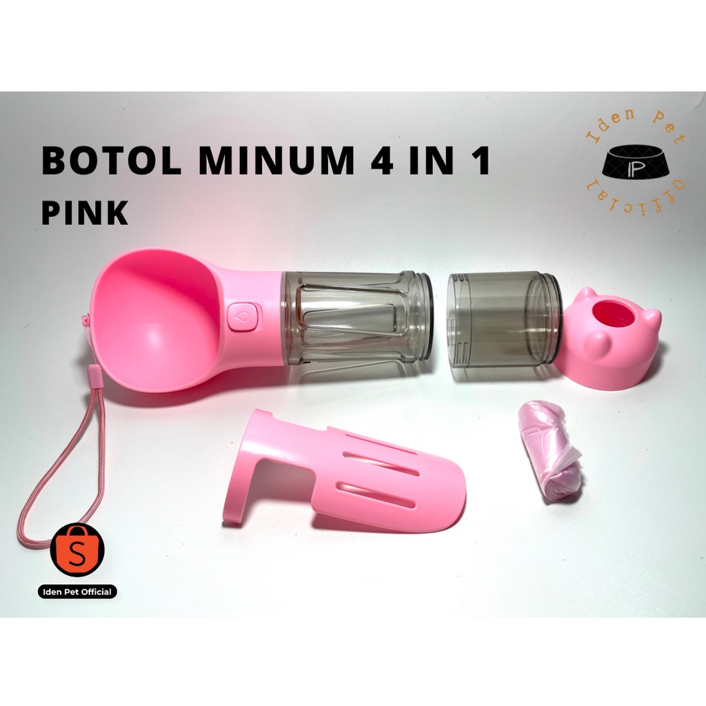 Dog Travel Bottle Botol Tempat Minum Anjing Kucing Portable Gantung 4 in 1 + Sekop Serokan Poop