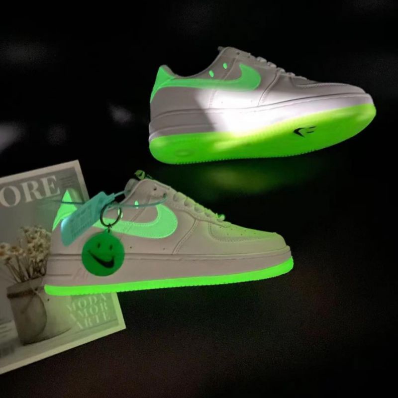 Sepatu • Air Force 1 Low Swoosh Glow In The Dark Kualitas Import