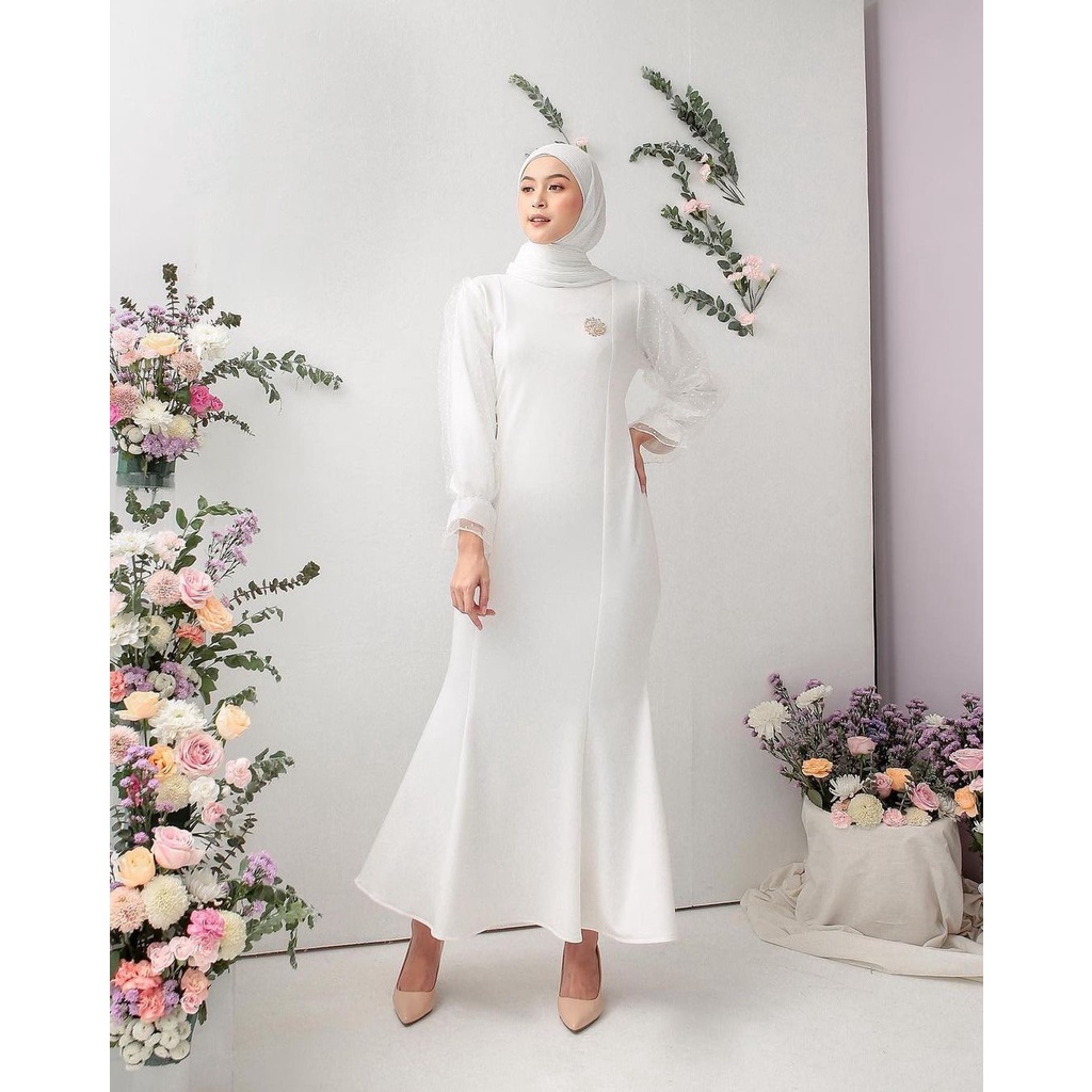 Gaun Pesta Muslimah Zavea Gamis Duyung Bridesmaid Wisuda Scuba Organza Dot Maxi Dress Mermaid Dres