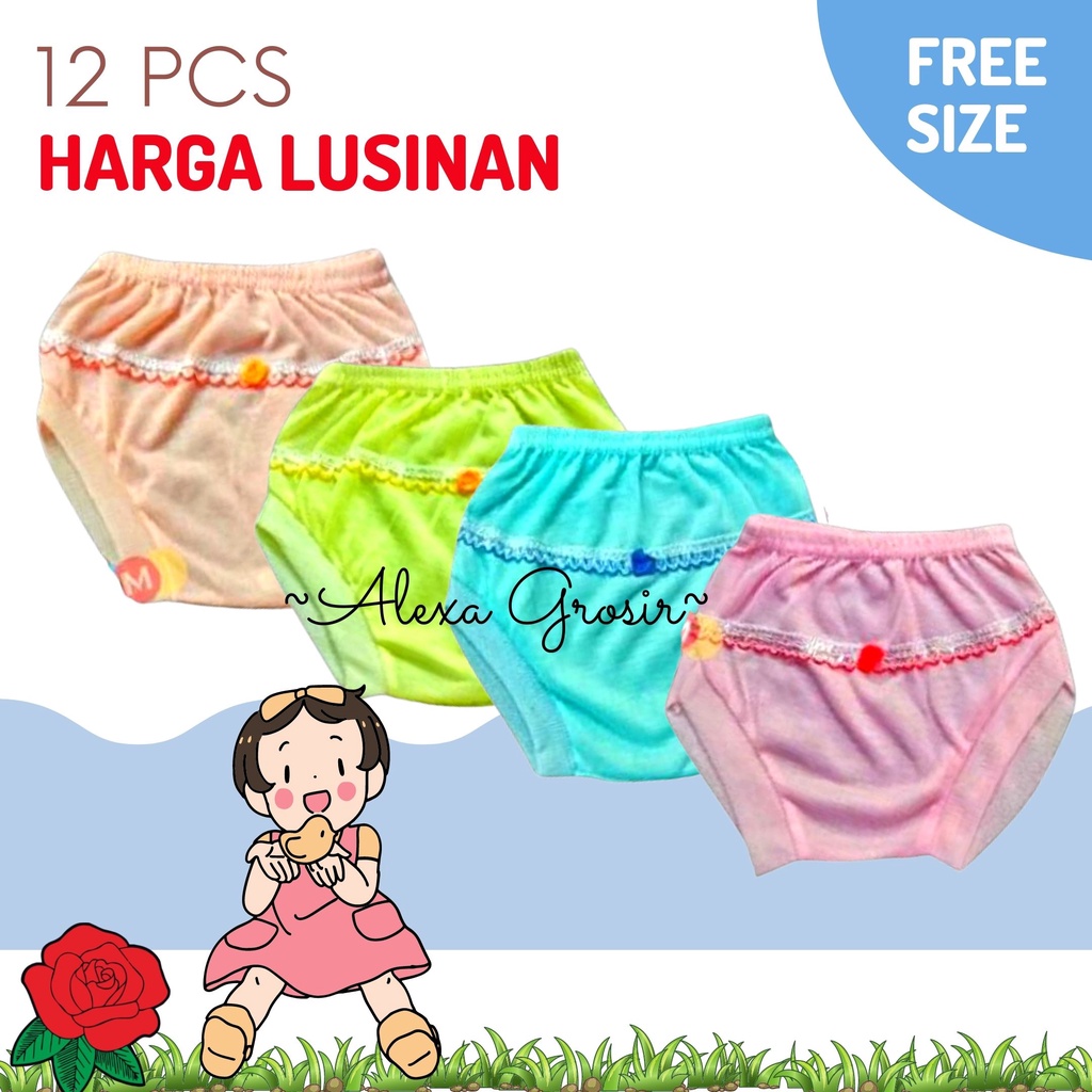 GROSIR 12 PCS CELANA DALAM ANAK PEREMPUAN MURAH RENDA SIMPUL MAWAR-ALEXA