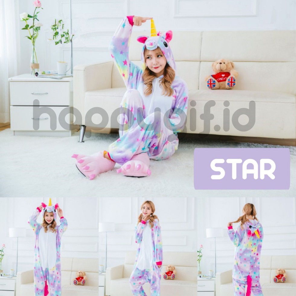 BAJU KOSTUM ONESIE KIGURUMI PIYAMA UNICORN DEWASA-STAR