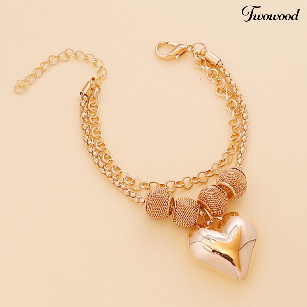 Twowood Necklace Heart Pendant Link Chain Women Multi-layer Necklace Electroplating Hook Earrings Bracelet for Party