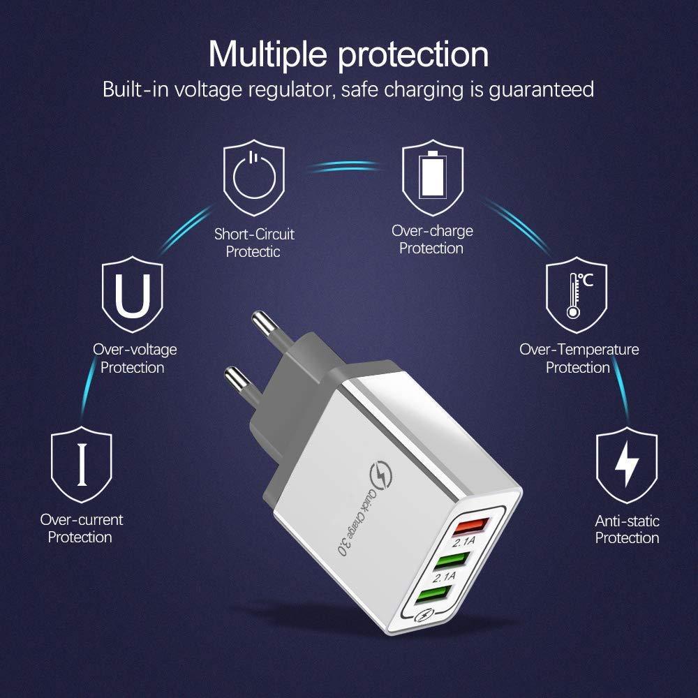 CHARGER USB 3 PORT 2.4A 18W QC3.0 usb fast quick charge