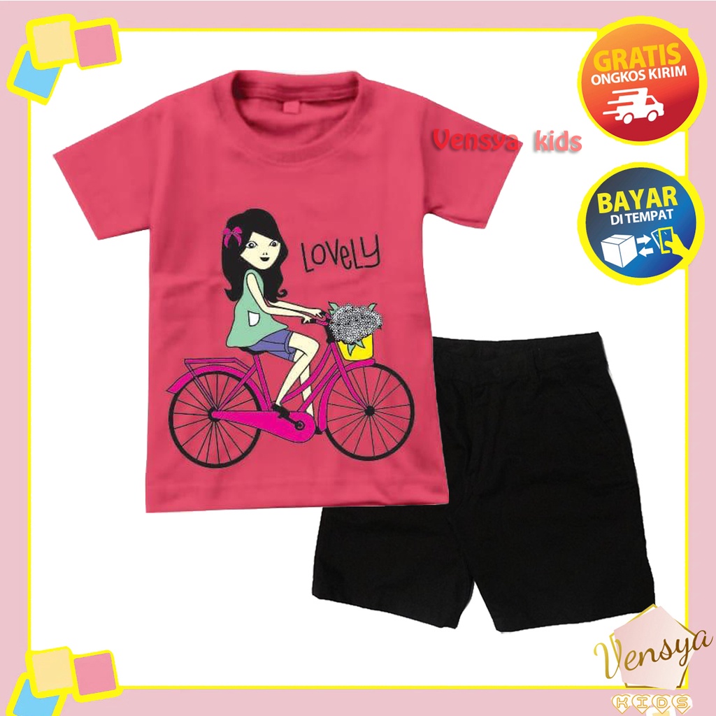 setelan anak perempuan sepeda ukuran 1-10 tahun Vensya kids016