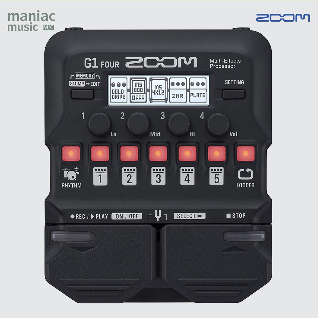 ZOOM G1 Four - Efek Gitar. Amp. Looper. Digital. Multi. Drum Machine. Adaptor. 65 Effects. 50 Memory