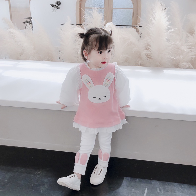 SSP77-Setelan Set Anak Perempuan Super Cute Fluffy Bunny