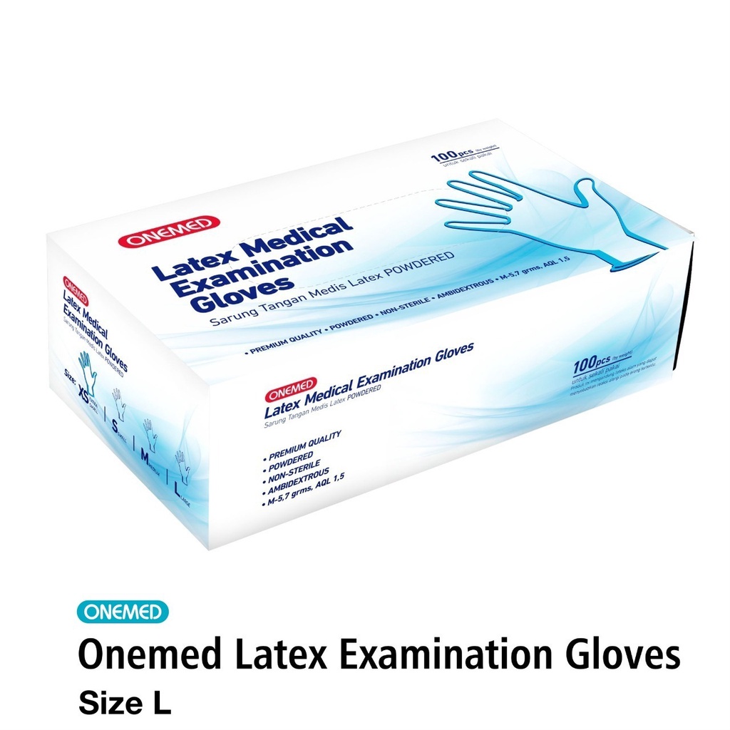 Sarung Tangan Latex Onemed Exam Glove Putih Box isi 100 - L OJB