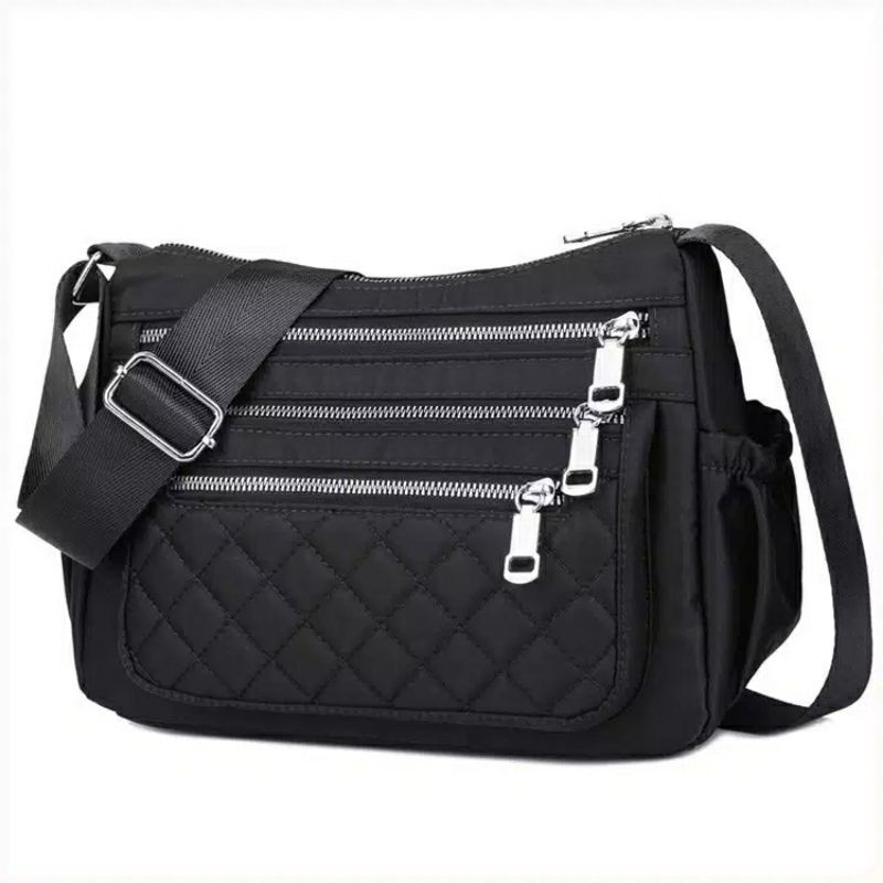 TUGUFAMILY - COD SALE - TAS SELEMPANG KOREAN WANITA RESLETING TIGA WARNA HITAM, MERAH, MAROON, NAVY UKURAN BESAR