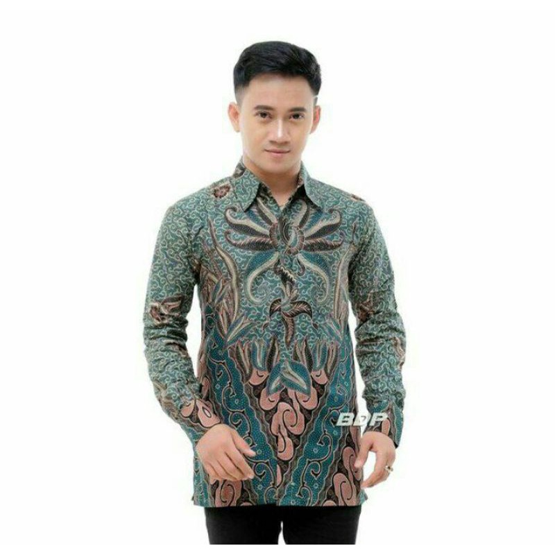 BATIK PRIA WARNA HIJAU- BATIK PRIA LENGAN PANJANG - Size M,L,XL,XXL