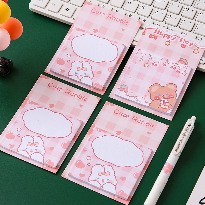 30 Lembar Kertas Memo Sticky Notes Motif Kartun Beruang / Kelinci Lucu