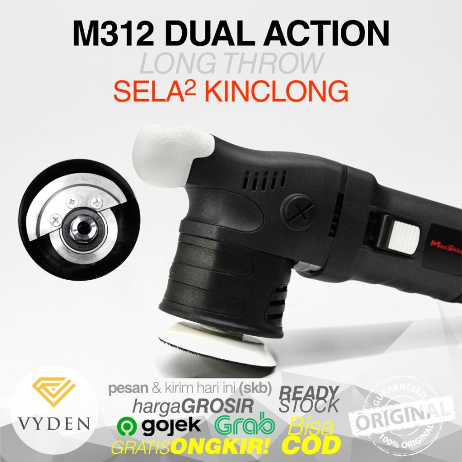 Mesin Poles Dual Action MaxShine M312 Mini Polisher Mobil Motor Sepeda Sela Lekukan Pengkilap Penghapus Pembersih Body Baret Dalam Halus Kerak Air Jamur Kaca Hologram Scratch Swirl Coating