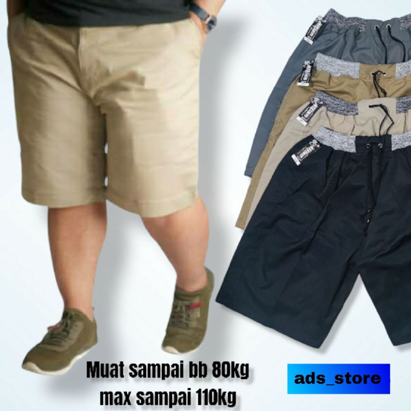 SUPER JUMBO Celana Chino Pendek Pria Rip Pinggang Karet Big Size Super Jumbo