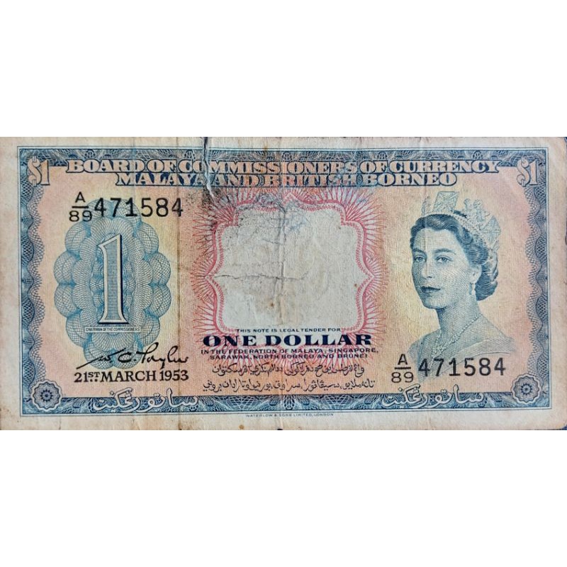 #Termurah Uang Kuno Malaya &amp; British Borneo 1 Dollar Banknotes Tahun 1953 Kertas Renyah Dijamin Original 100%