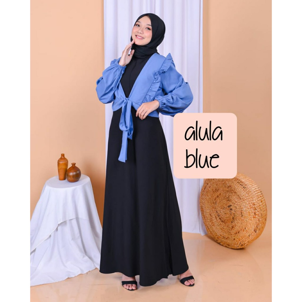 GAMIS SET ROMPI ALULA canda susun itycrepe mix cardigan rompi bisa di lepas gamis kerja wanita muslim