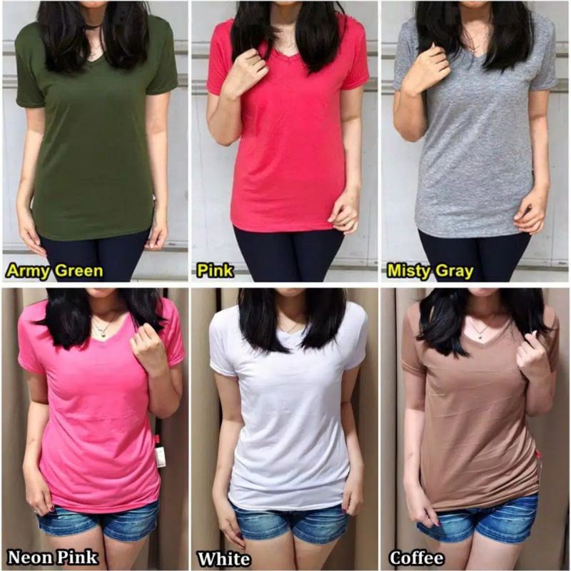 Kaos Wanita Vneck Polos Lengan Pendek