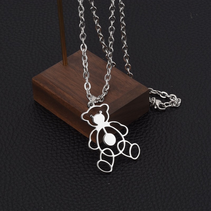 Kalung Rantai Panjang Liontin Beruang Hollow Gaya Korea Retro Hip-Hop Untuk Dekorasi