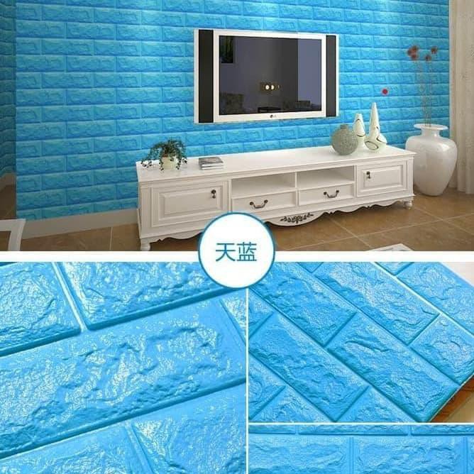 Wallpaper 3D Sticker  Dinding Motif Corak Batu Alam / Wallpaper 3D Foam Brick Emboss-BATA BIRU
