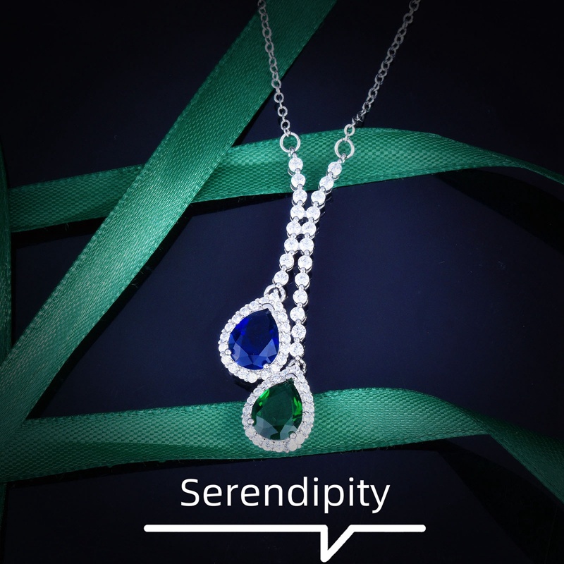 Kalung Wanita Dengan Liontin Sapphire Dan Emerald Bahan Zircon Untuk Pesta Pernikahan