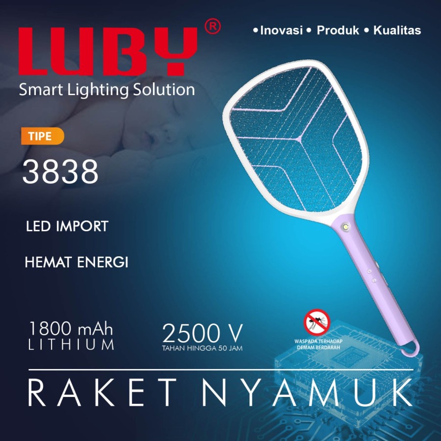 Raket Nyamuk Elektrik Luby L-3838 + 1 Senter LED Rechargeable Tahan Hingga 50 Jam