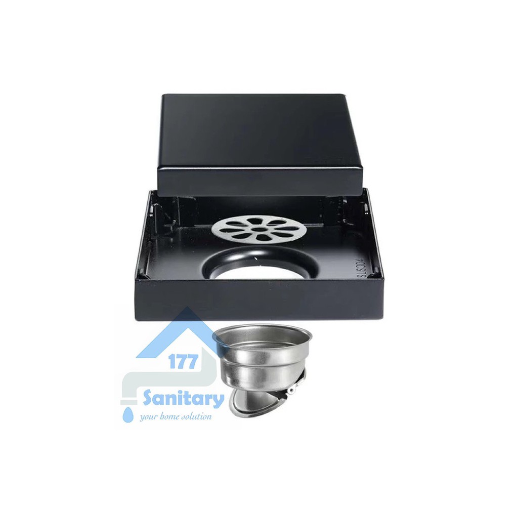 Floor Drain Stainless 304 HITAM 998B-Saringan Air Got mandi black tile strainer isi keramik pembuangan air mandi bathrom acc stenlis